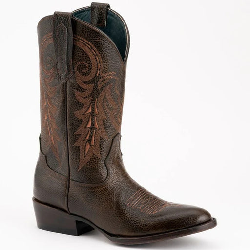 Ferinni Boot - Mens Dress Cowboy Boot - Ferrini Men's Remington Leather Round Toe Boots Handcrafted Chocolate