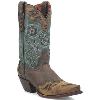 Dan Post Womens Vintage Bluebird Chocolate & Teal 11 Snip Toe Cowboy Boot - Image 6