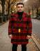 Mens Red and Black Plaid Wool Overcoat – Three Quarter Carcoat - Christmas Coat - Red Peacoat