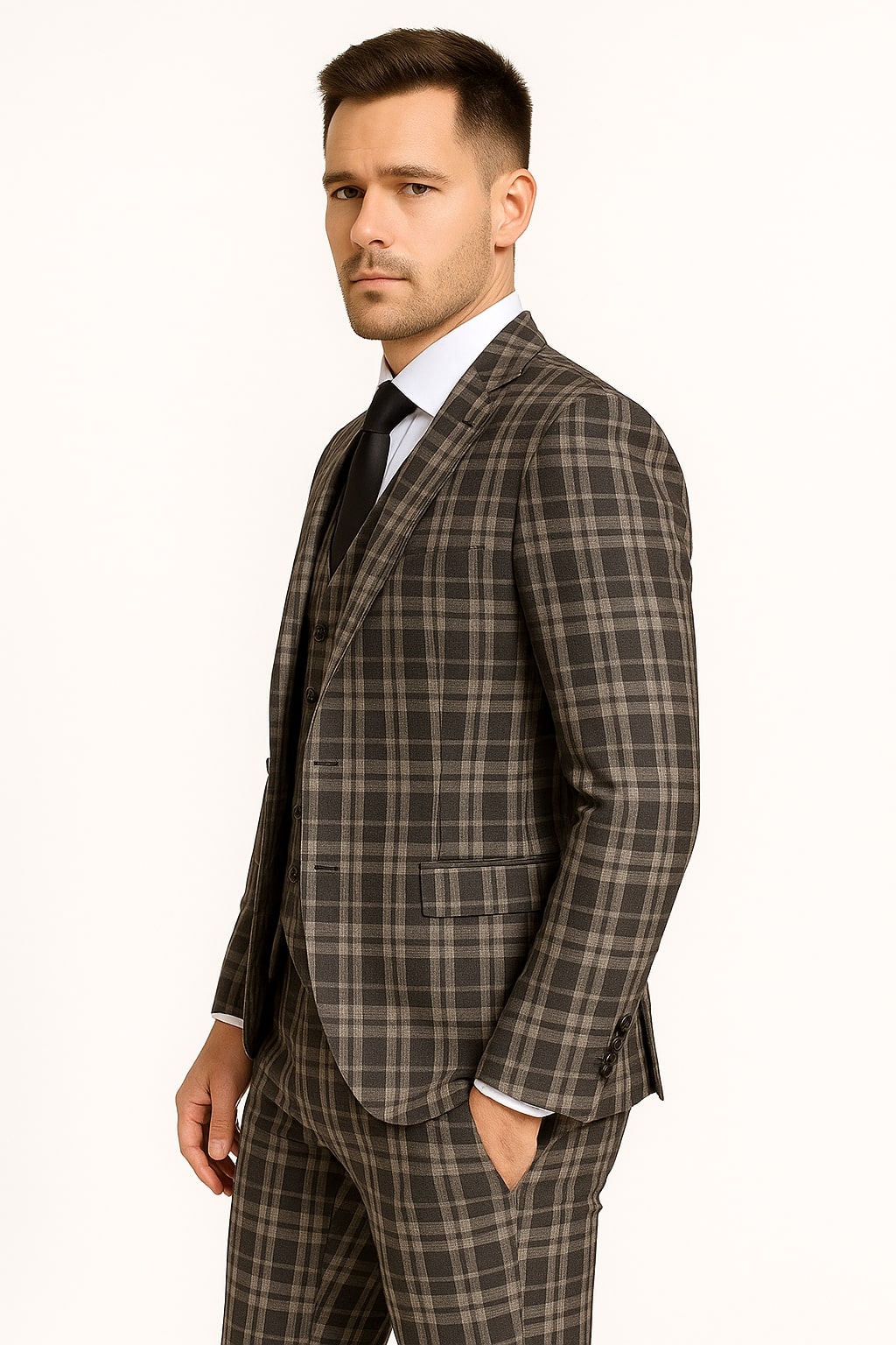 Men's Black and White Plaid Three-Piece Suit – Modern Slim Fit Tuxedo for Church and Business - Image 2