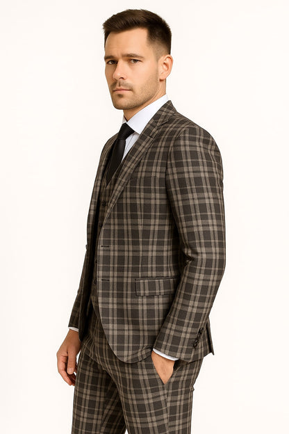 Men's Black and White Plaid Three-Piece Suit – Modern Slim Fit Tuxedo for Church and Business - Image 2