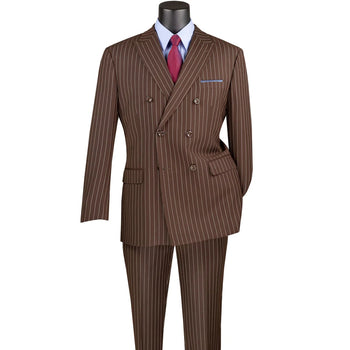 Mens Brown Pinstripe Double-Breasted Suit – Classic 6-Button Business and Vintage Style - Image 3