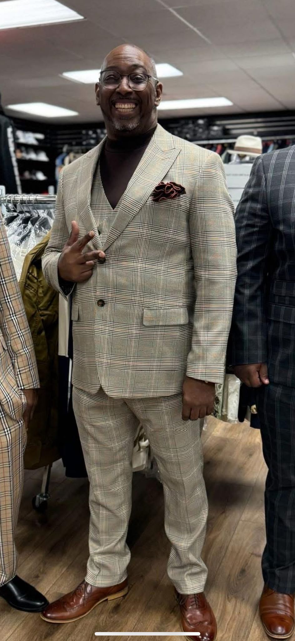 Mens Beige Plaid 3-Piece Suit – Classic Checkered Suit for Weddings, Church Vested Checkered Pattern - Image 5