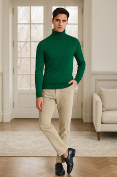 Mens Classic Emerald Green Turtleneck Sweater – Slim Fit Knit Pullover - Image 5