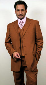 Classic Fit - Brown Suit - Three Button Vested Suit - Athletic Fit - 100% Percent Wool Fabric Suit - Worsted Wool Business Suit