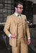 Classic Fit Camel Color Tan Khaki Suit - Single Button Double Breasted Vest Suit - Pleated Pants - W