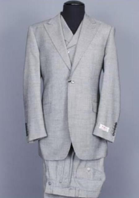 Classic Fit - Pleated Pants - Double Breasted Suit Vest - Peak Lapel 1920s Look - Men's Grey Wide Leg Double Breasted Slanted Vest