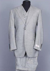Classic Fit - Pleated Pants - Double Breasted Suit Vest - Peak Lapel 1920s Look - Men's Grey Wide Leg Double Breasted Slanted Vest
