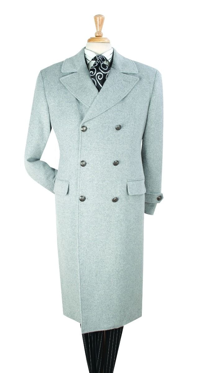 Mens Light Gray Double-Breasted Wool Overcoat – Classic Long Dress Coat for Winter - Image 5