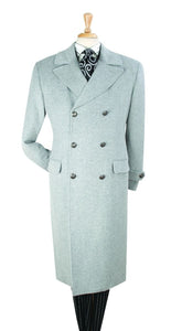 Mens Light Gray Double-Breasted Wool Overcoat – Classic Long Dress Coat for Winter