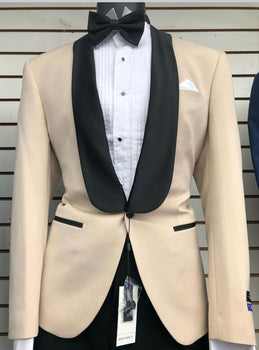 Mens Champagne Light Tan Tuxedo Jacket with Black Shawl Lapel – Classic One-Button Formal Dinner Jacket - Nude Color - Image 3