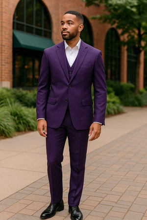 Mens Classic Three-Piece Purple Suit – Formal Slim Fit Tuxedo Set with Vest - Image 2