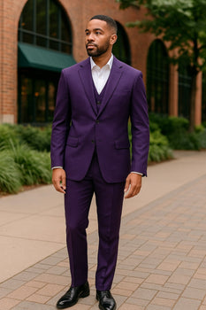 Mens Classic Three-Piece Purple Suit – Formal Slim Fit Tuxedo Set with Vest - Image 2
