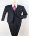 Classic Wool Fabric Fit - Pleated Pant - Peak Lapel With Double Breasted Vest - Athletic Fit Dark Navy with Blue Stripe Mens Suit
