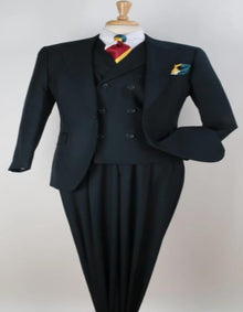 Classic Wool Fabric Fit - Pleated Pant- Peak Lapel With Double Breasted Vest - Athletic Fit Hunter Mens Suit