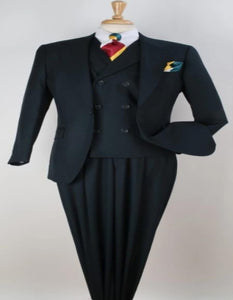 Classic Wool Fabric Fit - Pleated Pant- Peak Lapel With Double Breasted Vest - Athletic Fit Hunter Mens Suit