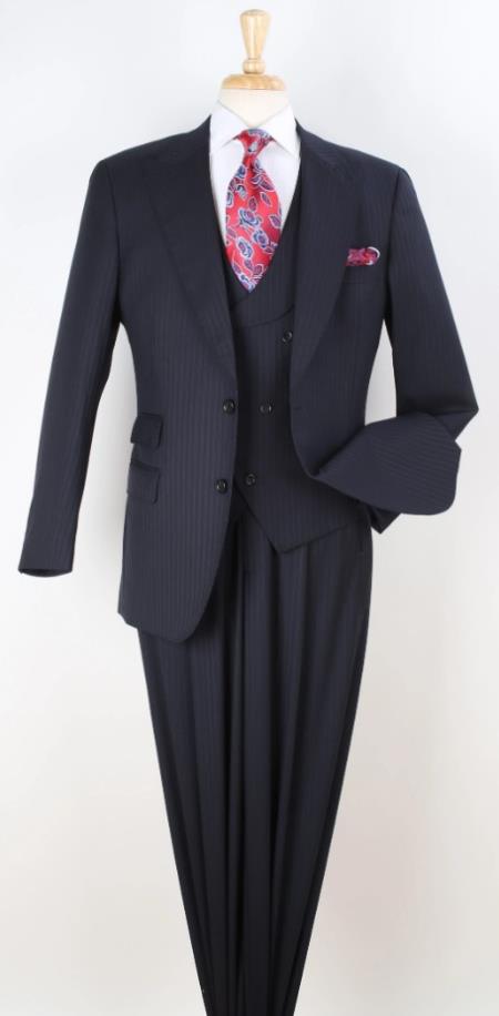 Big and Tall Suits - 100%  Wool Suit - Peak Lapel Classic Fit - Pleated Pants - Navy main image 0