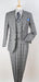 Classic Wool Fabric Fit - Pleated Pants - Peak Lapel With Double Breasted Vest - Athletic Fit Grey Windowpane Mens Suit