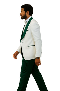 Hilton White and Hunter Green Paisley Peak Lapel Tuxedo Jacket with Matching Shawl Vest and Wool Pants – Includes Bow Tie - Image 4