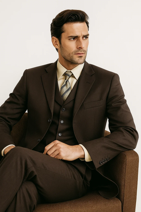  Classic 3-Button Brown Suit 