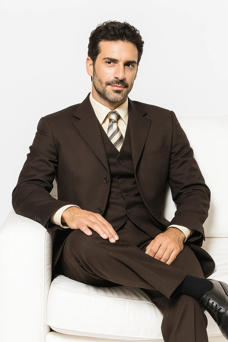  Classic 3-Button Brown Suit 