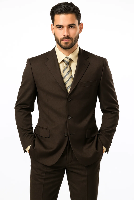  Classic 3-Button Brown Suit 