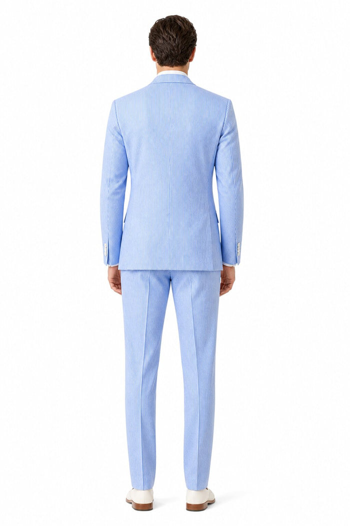 Men's  Notch Label Orange Colour Summer Seersucker Fabric Jacket and Pants 3 Piece Suit