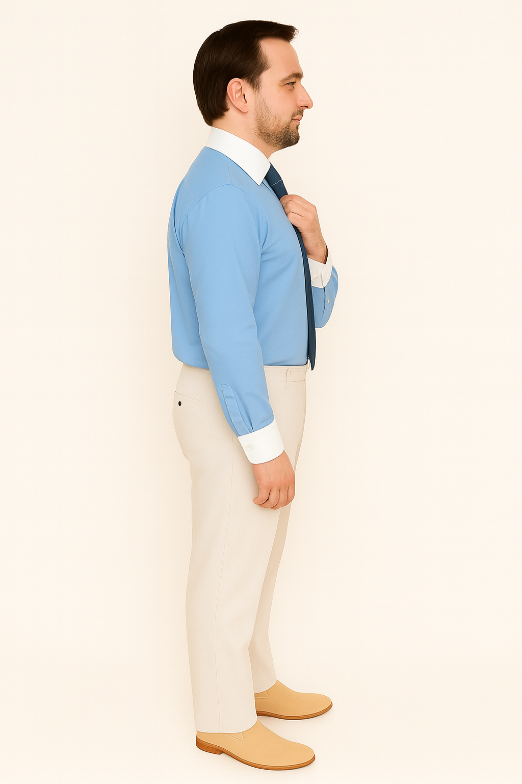 Classic Stylish Fashionable -White Collar Two Toned Contrast White collars Multi-color Men's Dress Shirt Dark Tan / Large 16.5” Neck / 34-35” Sleeve