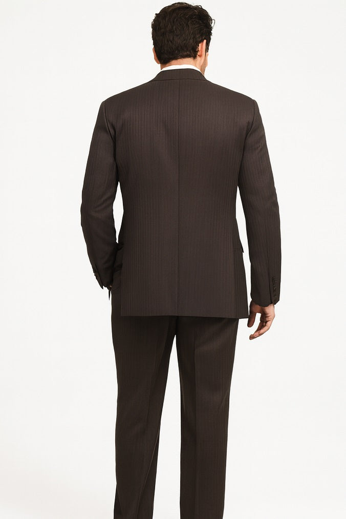 Classic Vested 3 Pieces 2 Button Dark Brown Stripe ~ Pinstripe Men's Suit  Discounted Sale - Image 2