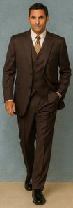 Classic Vested 3 Pieces 2 Button Dark Brown Stripe ~ Pinstripe Men's Suit  Discounted Sale