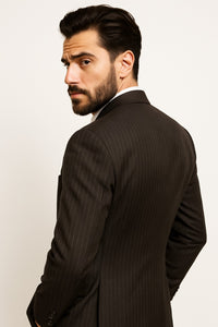 Classic Vested 3 Pieces 2 Button Dark Brown Stripe ~ Pinstripe Men's Suit  Discounted Sale