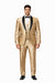 Champagne Shiny Tuxedo Vested Suit - Sateen Sharkskin Fabric Groom Suit