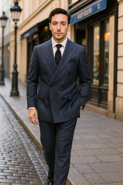 Mens Italian Wool Suit Color Sapphire - Men's Designer Classic Fit Double Breasted Wool Sapphire Blue Suit - Image 3