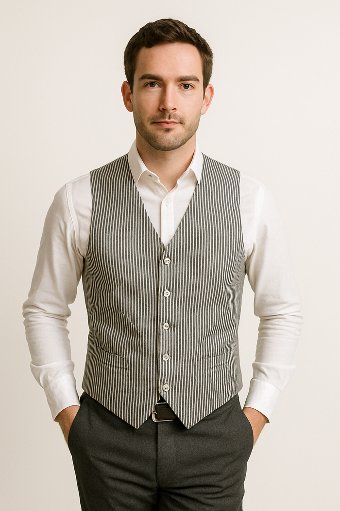 Men's Dark Navy Blue and White Stripe ~ Pinstripe Seersucker Sear sucker suit Vest Set - Image 40