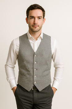 Men's Dark Navy Blue and White Stripe ~ Pinstripe Seersucker Sear sucker suit Vest Set - Image 40