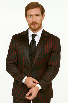Men's  Black ~ Red Two Button Vest  Suit - Image 5