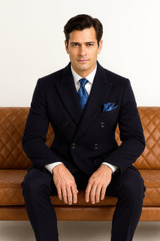 Navy Blue Overcoat - Blue Winter Topcoat - Fabric Double Breasted