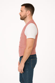 Men's Dark Navy Blue and White Stripe ~ Pinstripe Seersucker Sear sucker suit Vest Set - Image 30