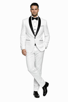 White Shiny Tuxedo Vested Suit - Sateen Sharkskin Fabric Groom Suit