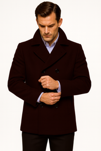 Men's Dark Brown  Wool Fabric Big and Tall Men's Peacoat
