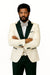 Hilton White and Black Paisley Peak Lapel Tuxedo Jacket with Matching Shawl Vest and Wool Pants – Includes Bow Tie