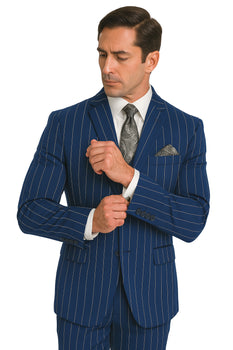 Men's Bold Gangster 1920s Vintage Navy Blue ~ White Gangster Bold Stripe 2 Buttons Vested Dress Suit for Men - Image 8