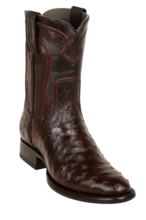 Black Cherry Roper Ostrich Western Boots