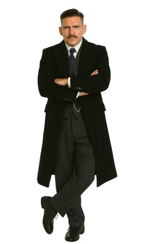 Arthur Shelby Vested Gray Plaid Peaky Blinders Suit - Peaky Blinders Outfit + Black  Double Breasted Overcoat (Peaky Blinder Custome) - Image 5