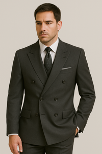 Mens Classic Poplin Double Breasted Suit in Charcoal