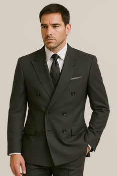 Mens Classic Poplin Double Breasted Suit in Charcoal - Image 8