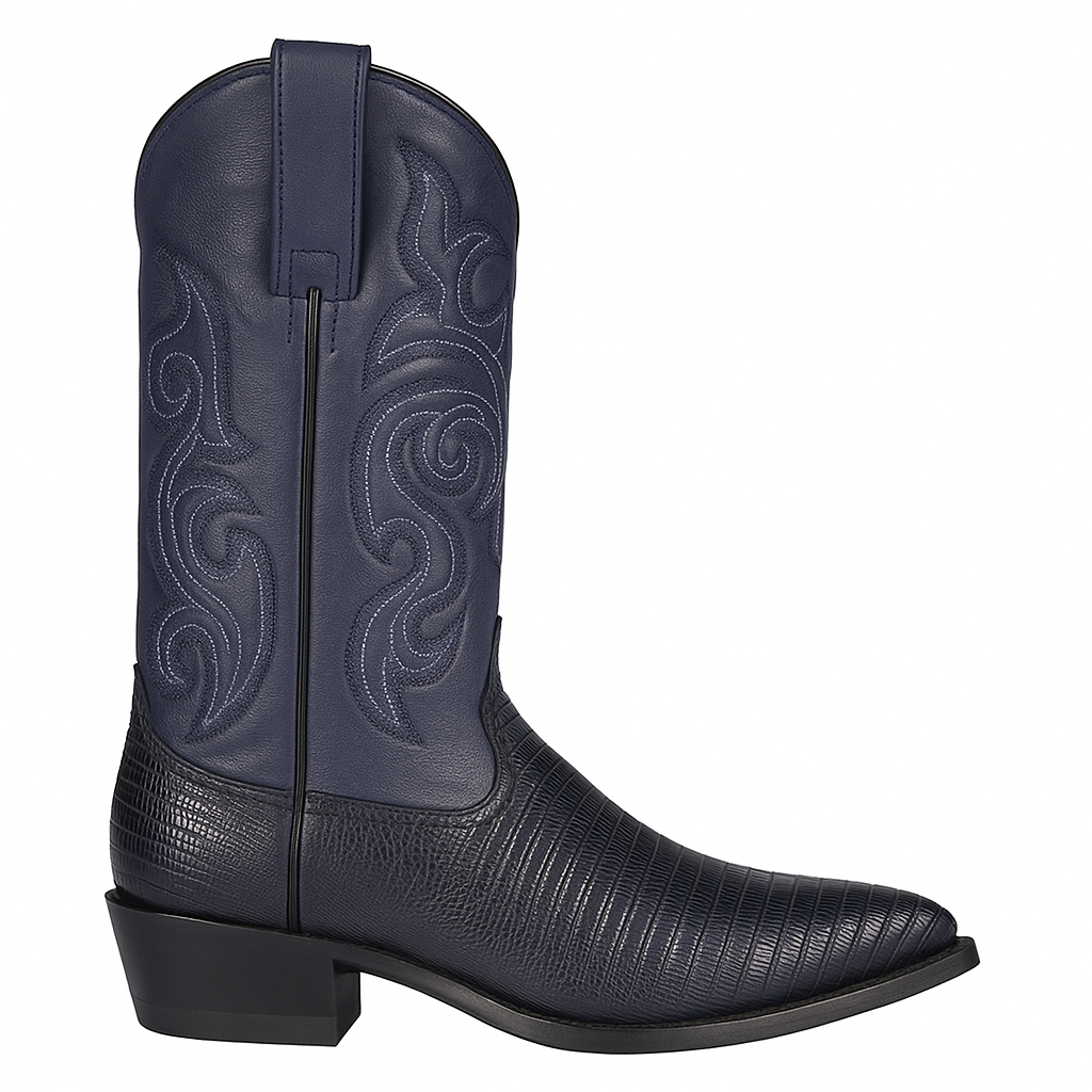 Lizard Cowboy Boots J-Toe Navy Blue - Image 2