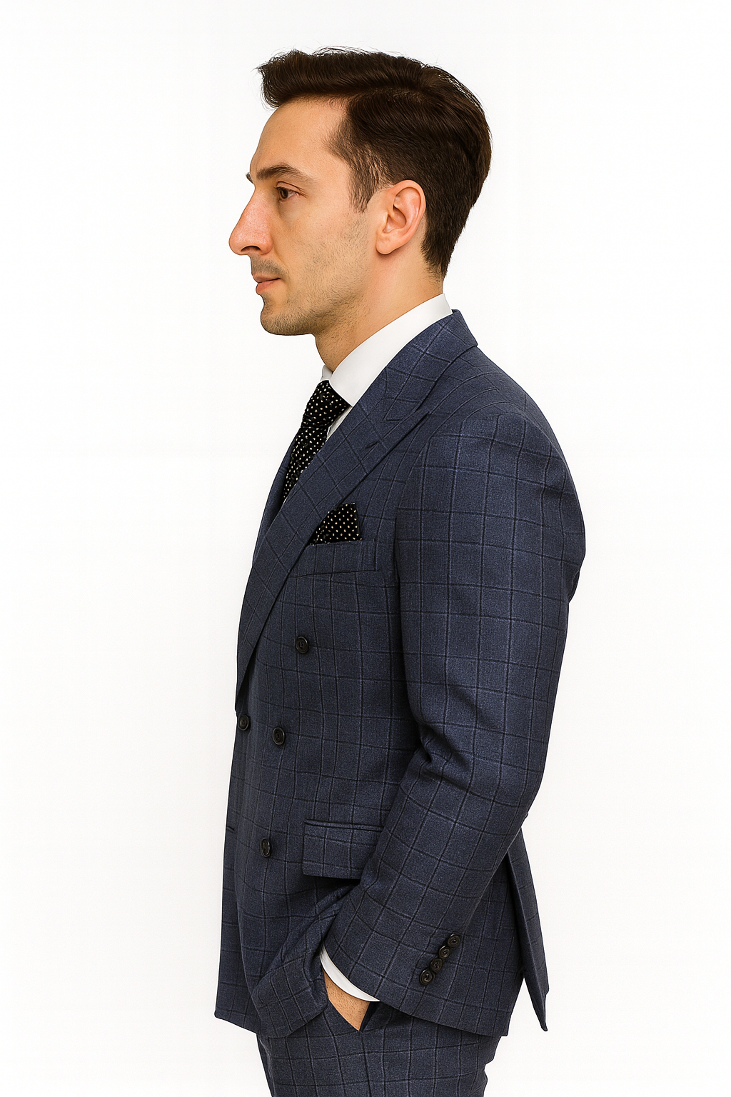 Mens Italian Wool Suit Color Sapphire - Men's Designer Classic Fit Double Breasted Wool Sapphire Blue Suit - Image 4
