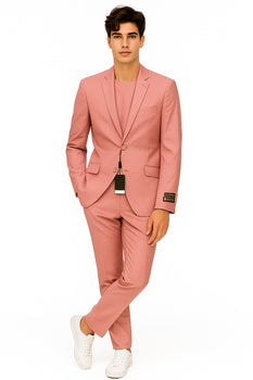 Men's 2 Button  Flap Front pockets Vested Salmon ~ Coral color Suit - Image 4
