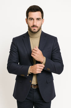 Mens Two Button Navy Cashmere Jacket with Notch Lapel